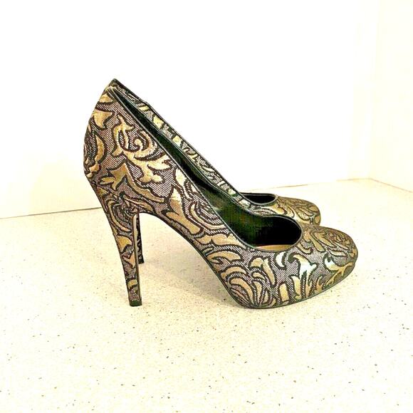 Nine West High Heel Platform Pumps Black & Gold 7M - Picture 4 of 7